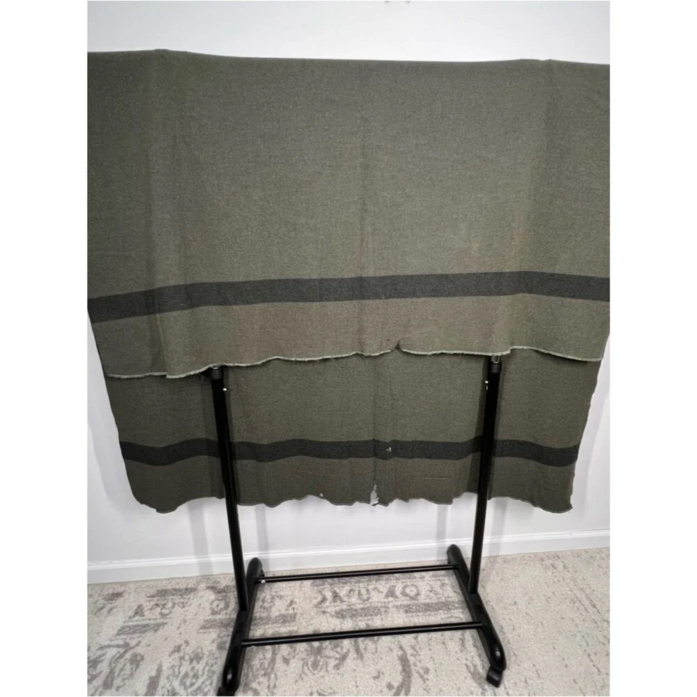 Vintage USMC Embroidered Wool Field Blanket Green Stripe 59” x 74”